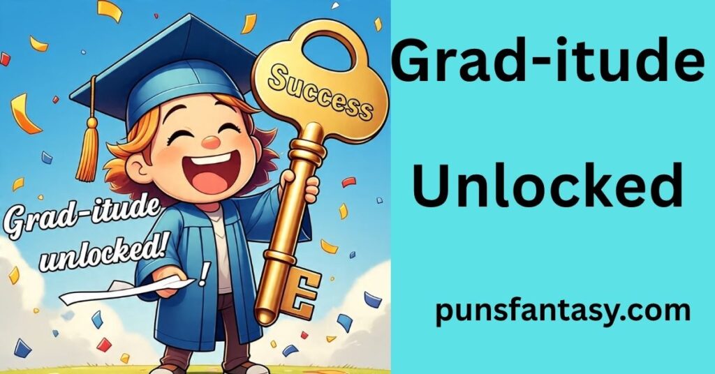 cartoon graduate holding a giant key ready for grad puns