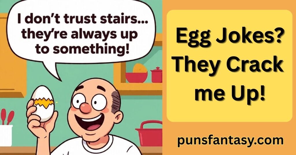 dad holding a crack egg tells a classic dad joke